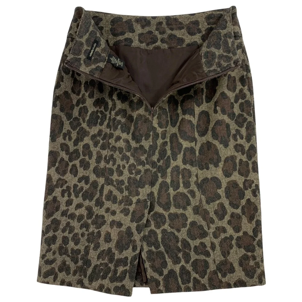 Wool Blend Leopard Pencil Skirt